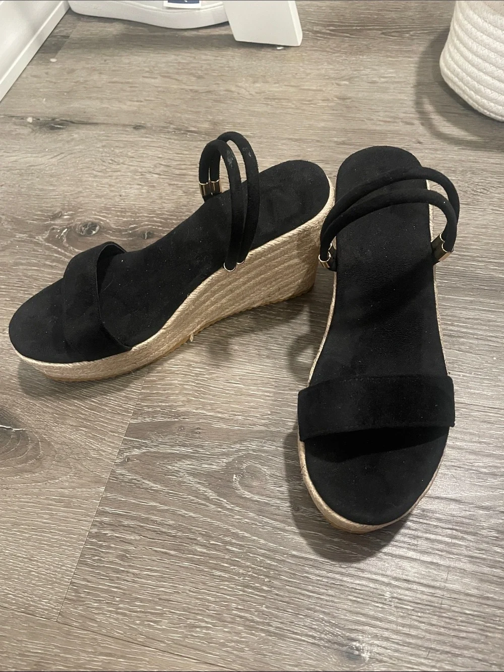Black Suede Espadrille Wedge Sandals - Women